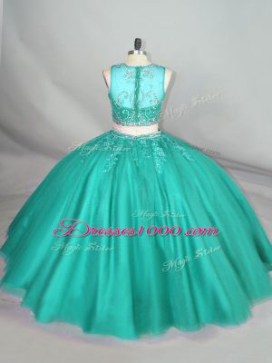 Turquoise Scoop Neckline Beading 15 Quinceanera Dress Sleeveless Zipper