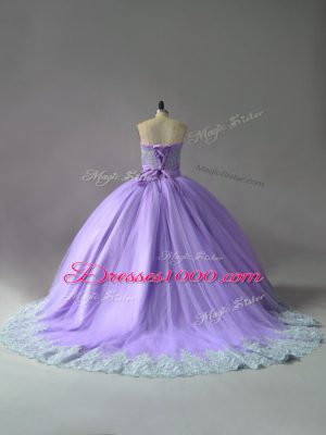 Fitting Sleeveless Court Train Lace Up Appliques Quinceanera Dress