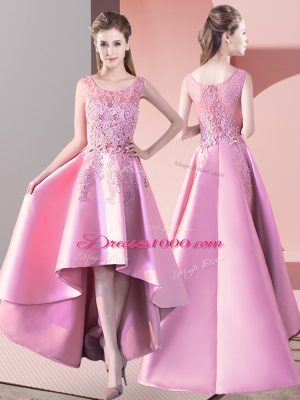 Trendy Baby Pink Sleeveless Satin Zipper Wedding Party Dress for Wedding Party