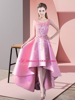 Trendy Baby Pink Sleeveless Satin Zipper Wedding Party Dress for Wedding Party