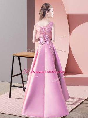 Trendy Baby Pink Sleeveless Satin Zipper Wedding Party Dress for Wedding Party