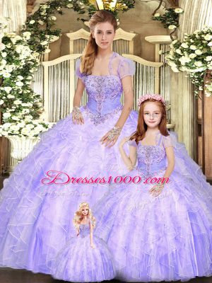 Custom Design Lavender Sleeveless Beading and Appliques and Ruffles Floor Length Ball Gown Prom Dress