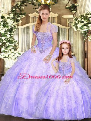 Custom Design Lavender Sleeveless Beading and Appliques and Ruffles Floor Length Ball Gown Prom Dress