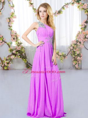Excellent One Shoulder Sleeveless Zipper Wedding Guest Dresses Lilac Chiffon