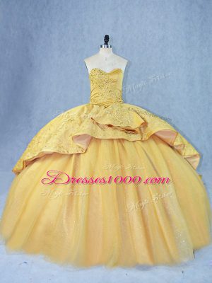 Gold Sweetheart Neckline Beading and Appliques Vestidos de Quinceanera Sleeveless Lace Up