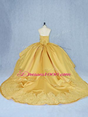 Gold Sweetheart Neckline Beading and Appliques Vestidos de Quinceanera Sleeveless Lace Up