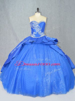 Customized Blue Sleeveless Beading and Embroidery Lace Up Sweet 16 Dress