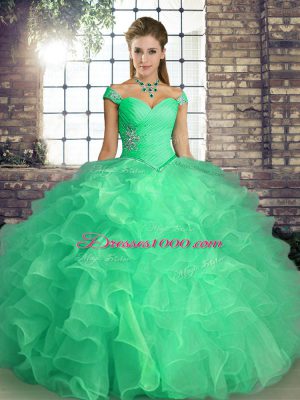 Stylish Floor Length Ball Gowns Sleeveless Turquoise 15th Birthday Dress Lace Up