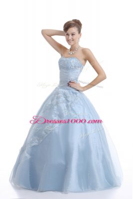 Sweetheart Sleeveless Lace Up Quinceanera Dresses Light Blue Organza