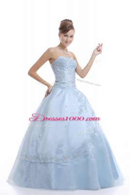 Sweetheart Sleeveless Lace Up Quinceanera Dresses Light Blue Organza