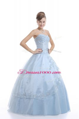 Sweetheart Sleeveless Lace Up Quinceanera Dresses Light Blue Organza