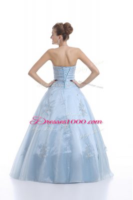 Sweetheart Sleeveless Lace Up Quinceanera Dresses Light Blue Organza