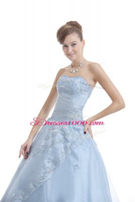 Sweetheart Sleeveless Lace Up Quinceanera Dresses Light Blue Organza