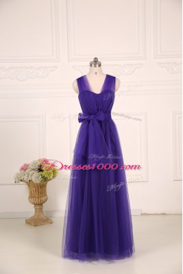 Attractive Ruching Quinceanera Dama Dress Purple Zipper Sleeveless Floor Length