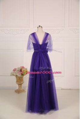 Attractive Ruching Quinceanera Dama Dress Purple Zipper Sleeveless Floor Length