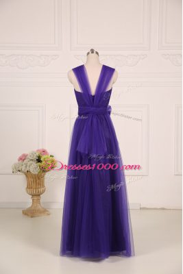 Attractive Ruching Quinceanera Dama Dress Purple Zipper Sleeveless Floor Length