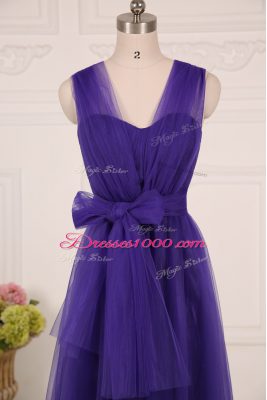 Attractive Ruching Quinceanera Dama Dress Purple Zipper Sleeveless Floor Length