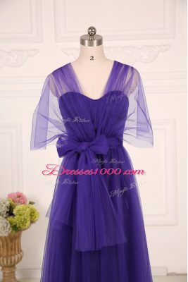 Attractive Ruching Quinceanera Dama Dress Purple Zipper Sleeveless Floor Length