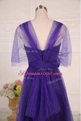 Attractive Ruching Quinceanera Dama Dress Purple Zipper Sleeveless Floor Length