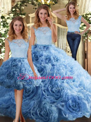 Elegant Baby Blue Fabric With Rolling Flowers Zipper Quinceanera Dress Sleeveless Floor Length Lace