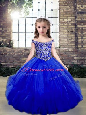 Wonderful Royal Blue Off The Shoulder Neckline Beading Girls Pageant Dresses Sleeveless Side Zipper