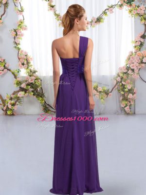 Noble Empire Bridesmaid Dresses Royal Blue One Shoulder Chiffon Sleeveless Floor Length Lace Up