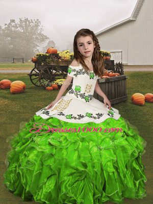 Spaghetti Straps Sleeveless Organza Little Girls Pageant Dress Embroidery and Ruffles Lace Up