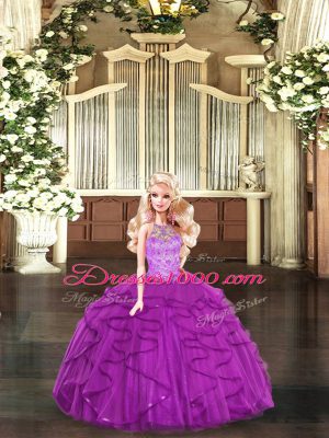 Lovely Purple 15 Quinceanera Dress Sweet 16 and Quinceanera with Beading and Ruffles Halter Top Sleeveless Lace Up