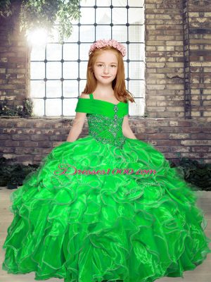 Sleeveless Floor Length Beading and Ruffles Lace Up Party Dress for Toddlers with