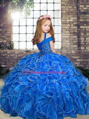 Sleeveless Floor Length Beading and Ruffles Lace Up Party Dress for Toddlers with