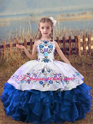Scoop Sleeveless Organza Pageant Dress for Teens Embroidery and Ruffles Lace Up