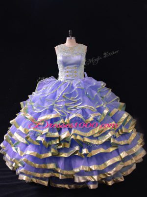 Nice Scoop Sleeveless Lace Up Ball Gown Prom Dress Lavender Organza