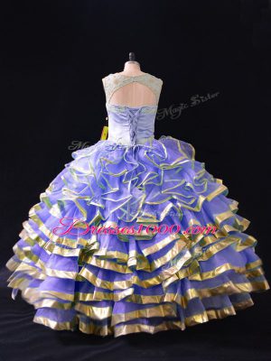 Nice Scoop Sleeveless Lace Up Ball Gown Prom Dress Lavender Organza