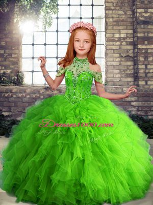 Enchanting Tulle Sleeveless Floor Length Little Girl Pageant Dress and Beading and Ruffles