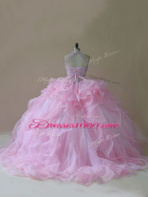 Sleeveless Brush Train Ruffles Lace Up Quinceanera Dresses