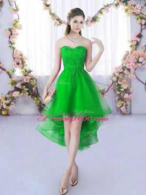 Cheap A-line Quinceanera Court of Honor Dress Green Sweetheart Tulle Sleeveless High Low Lace Up