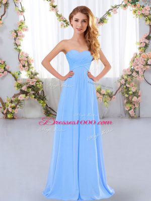 Fantastic Sleeveless Floor Length Ruching Lace Up Bridesmaid Dress with Aqua Blue