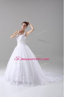 Deluxe White Sleeveless Lace Lace Up Wedding Dresses