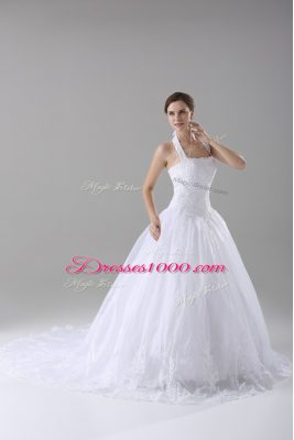 Deluxe White Sleeveless Lace Lace Up Wedding Dresses