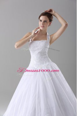 Deluxe White Sleeveless Lace Lace Up Wedding Dresses