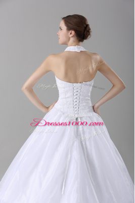 Deluxe White Sleeveless Lace Lace Up Wedding Dresses