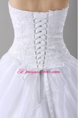 Deluxe White Sleeveless Lace Lace Up Wedding Dresses