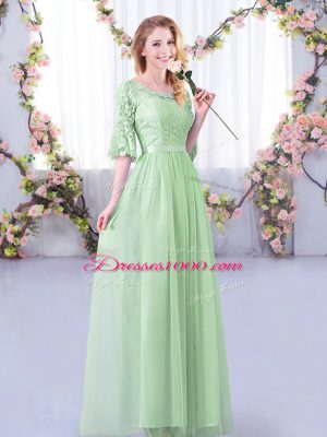 Affordable Apple Green Half Sleeves Tulle Side Zipper Vestidos de Damas for Wedding Party