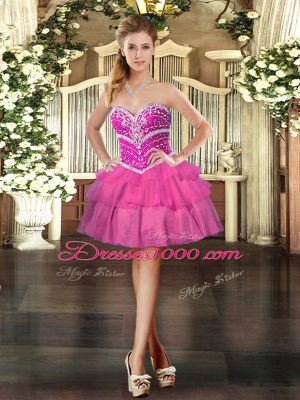 Elegant Lilac Lace Up 15 Quinceanera Dress Beading and Ruffled Layers Sleeveless Floor Length