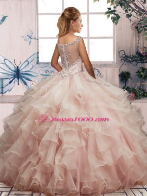 Blue Zipper Scoop Beading and Ruffles Quinceanera Gowns Organza Sleeveless