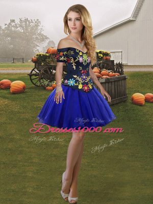New Arrival Royal Blue Sleeveless Floor Length Embroidery Lace Up Sweet 16 Quinceanera Dress