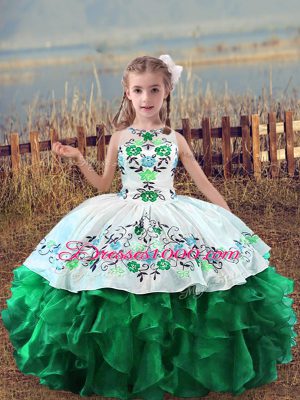 Floor Length Green Party Dresses Scoop Sleeveless Lace Up