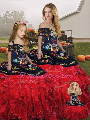 Most Popular Sleeveless Lace Up Floor Length Embroidery and Ruffles Sweet 16 Dresses