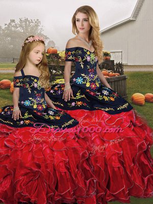 Most Popular Sleeveless Lace Up Floor Length Embroidery and Ruffles Sweet 16 Dresses