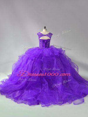 Ball Gowns Sleeveless Purple Quince Ball Gowns Brush Train Lace Up